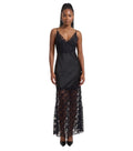 Black Lace V Neck Maxi Dress 1