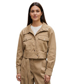 Beige Solid Shirt Collar Jacket 1