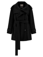Black Notched Lapel Trench Coat 1
