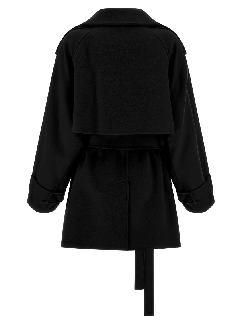 Black Notched Lapel Trench Coat 2