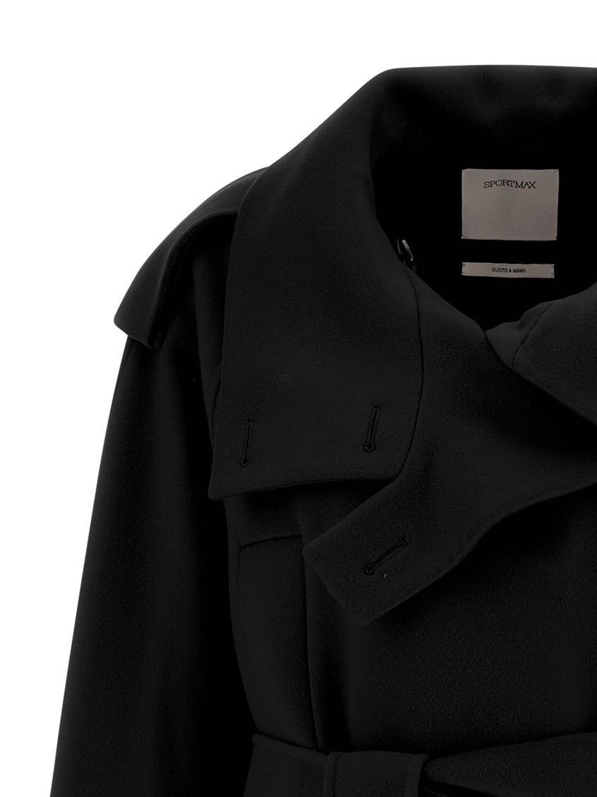 Black Notched Lapel Trench Coat 3