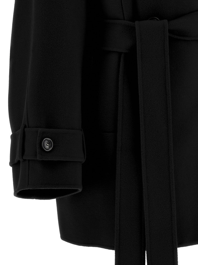 Black Notched Lapel Trench Coat 4