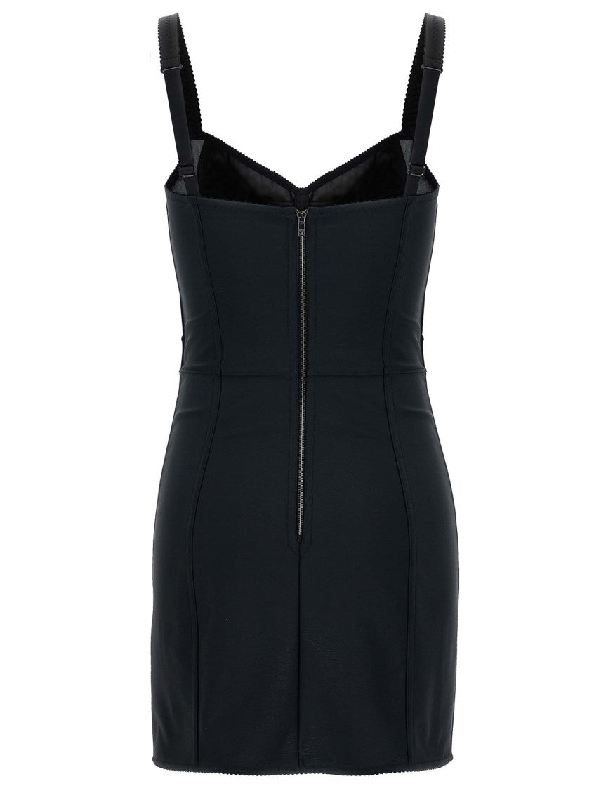 Black Textured Sweetheart Neck Dress 2