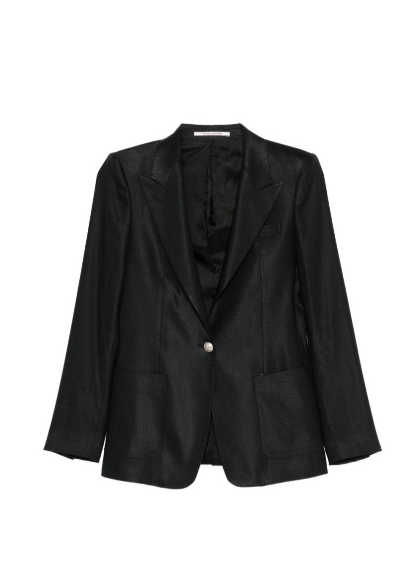 Black Solid Peaked Lapel Blazer 1