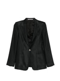 Black Solid Peaked Lapel Blazer 1