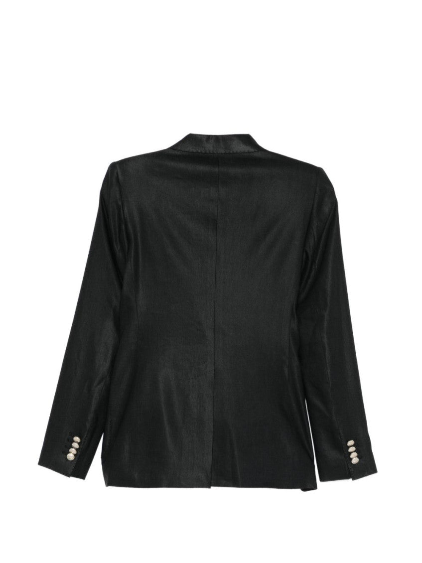 Black Solid Peaked Lapel Blazer 2