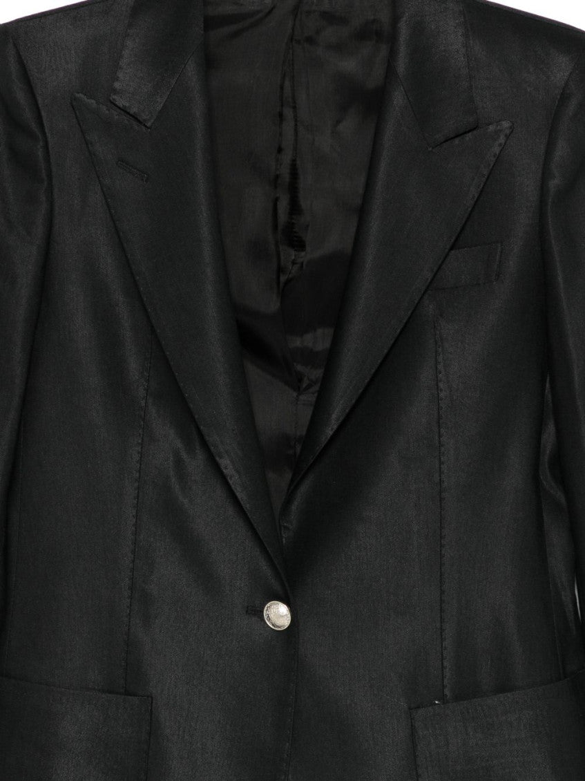 Black Solid Peaked Lapel Blazer 3