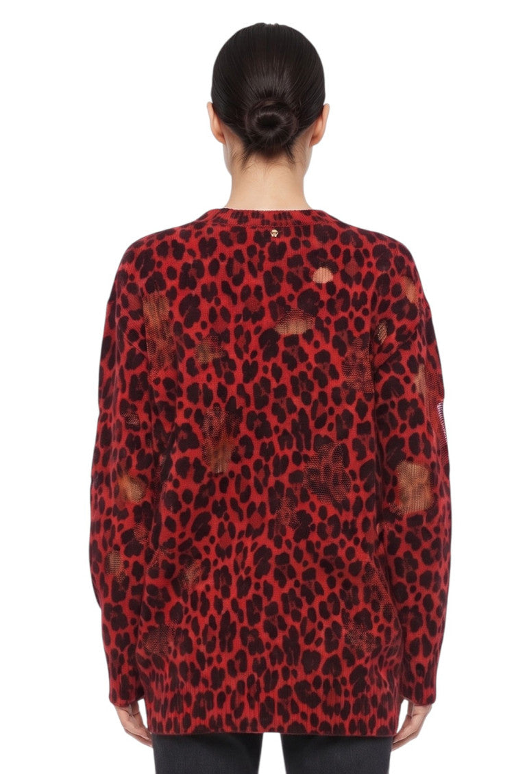 Red Animal Print Crew Neck Sweater 2