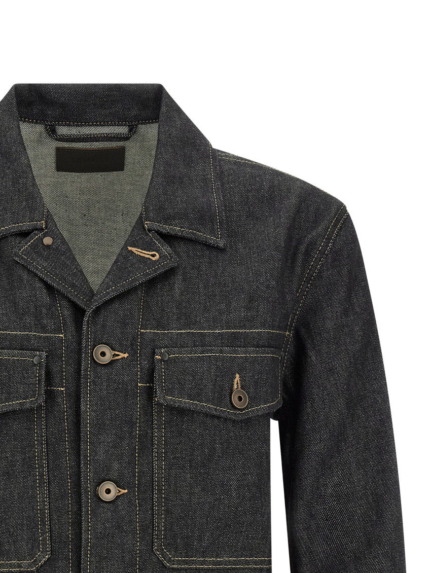 Blue Solid Shirt Collar Jacket 3