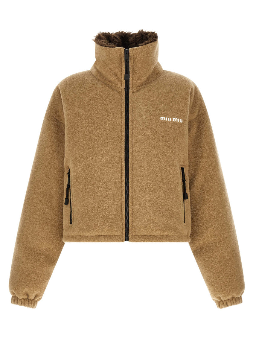 Light Brown Logo Mock Collar Jacket 1