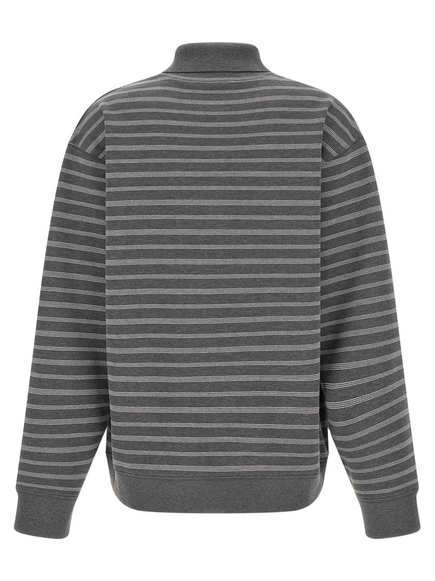 Grey Stripes Shirt Collar Sweatshirt 2
