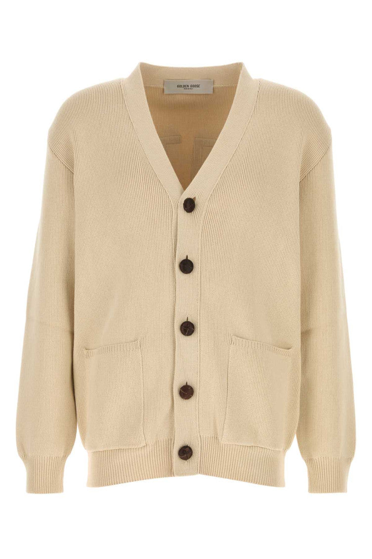 Beige stretch cotton blend cardigan  1