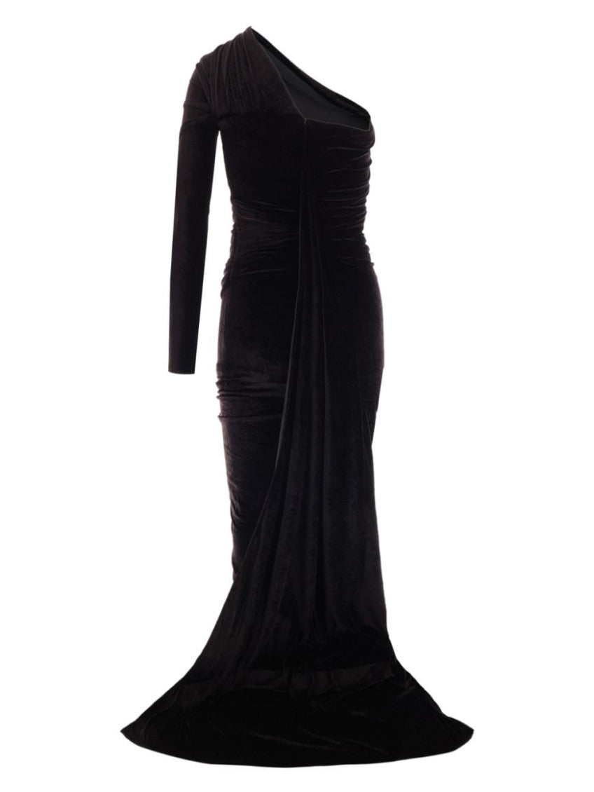 Black Asymmetric Velvet Dress 3