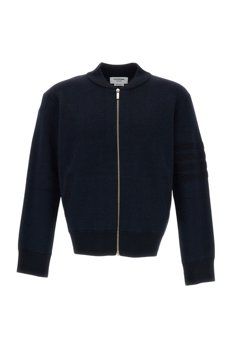 Navy Knitted Bomber Jacket 1