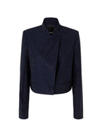 Navy Blue Mandarin Collar Blazer 1