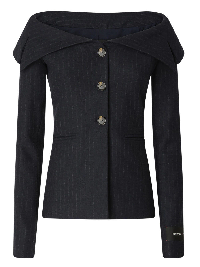 Dark Blue Off Shoulder Blazer 1