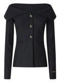 Dark Blue Off Shoulder Blazer 1