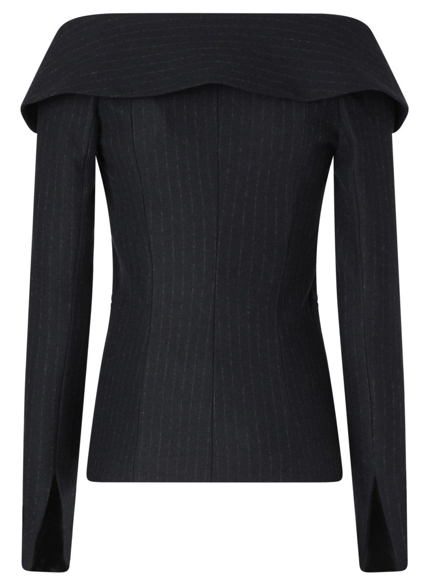 Dark Blue Off Shoulder Blazer 2