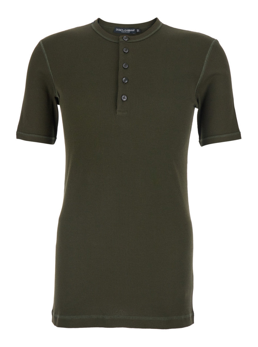 Green Solid Henley T-Shirt 1