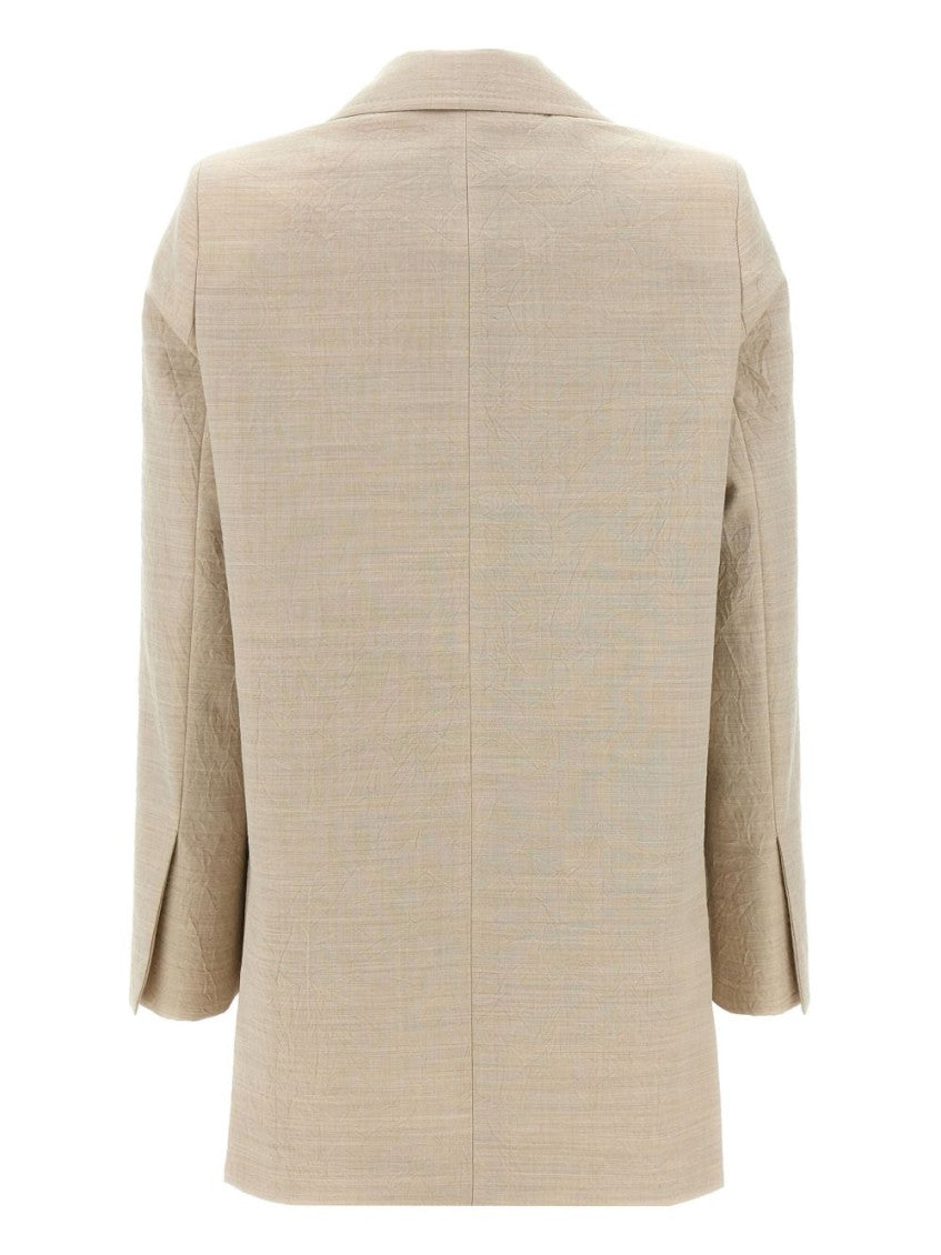 Beige Notched Lapel Blazer 2