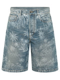 Blue Printed Denim Shorts 1