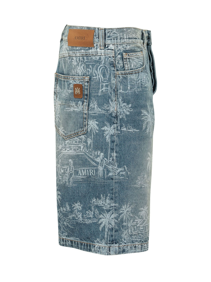Blue Printed Denim Shorts 3
