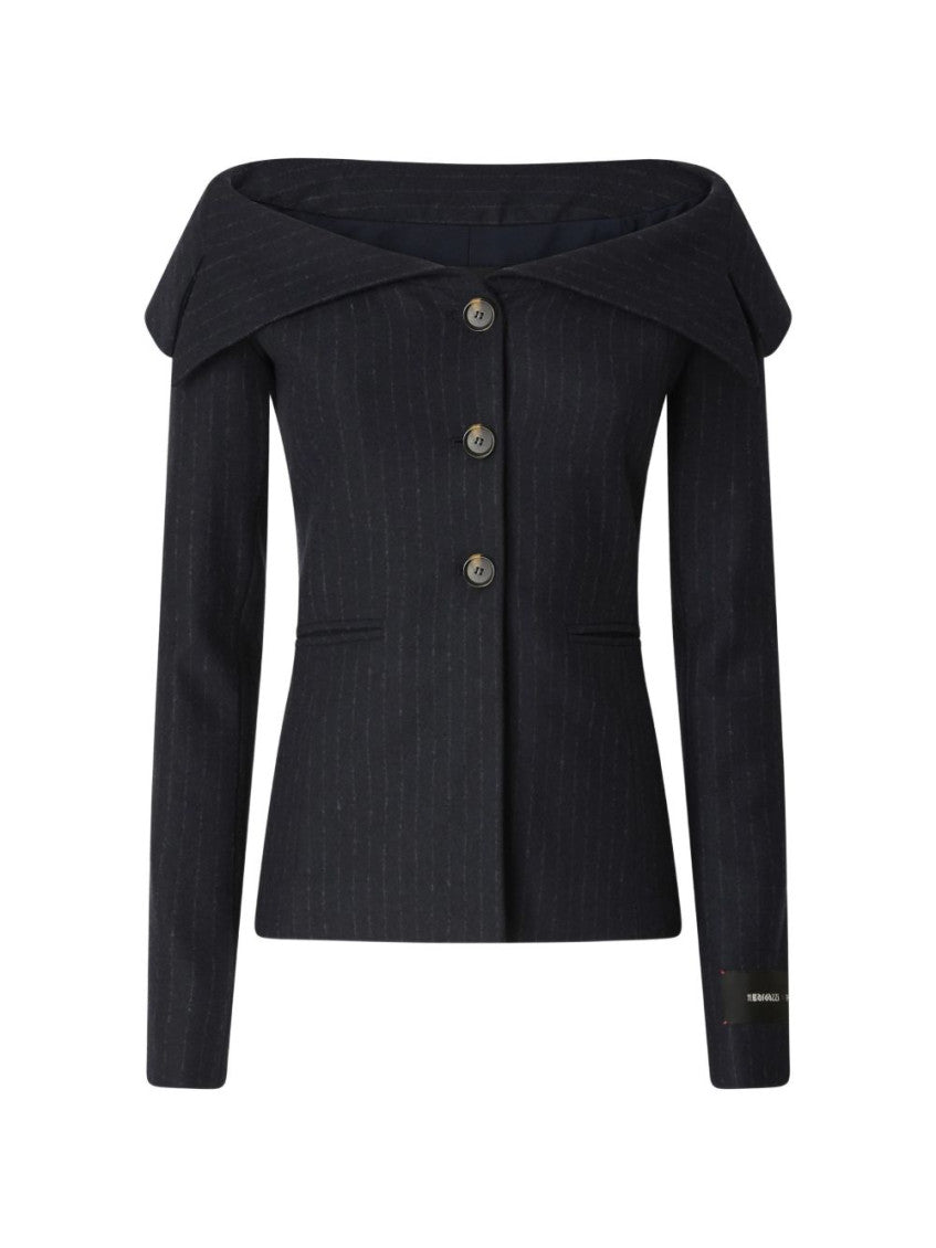 Dark Blue Off Shoulder Blazer 1