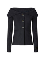 Dark Blue Off Shoulder Blazer 1