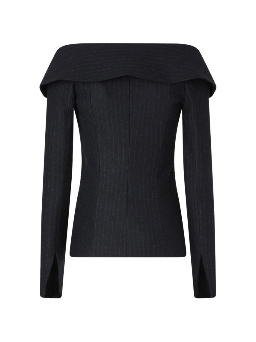 Dark Blue Off Shoulder Blazer 2