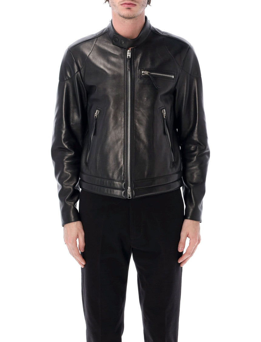 Black Solid Leather Jacket 2