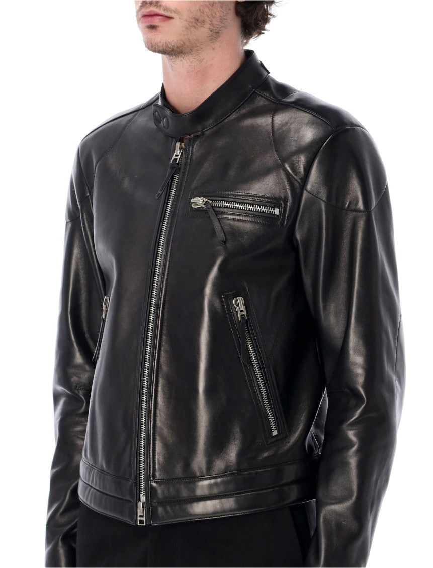 Black Solid Leather Jacket 4