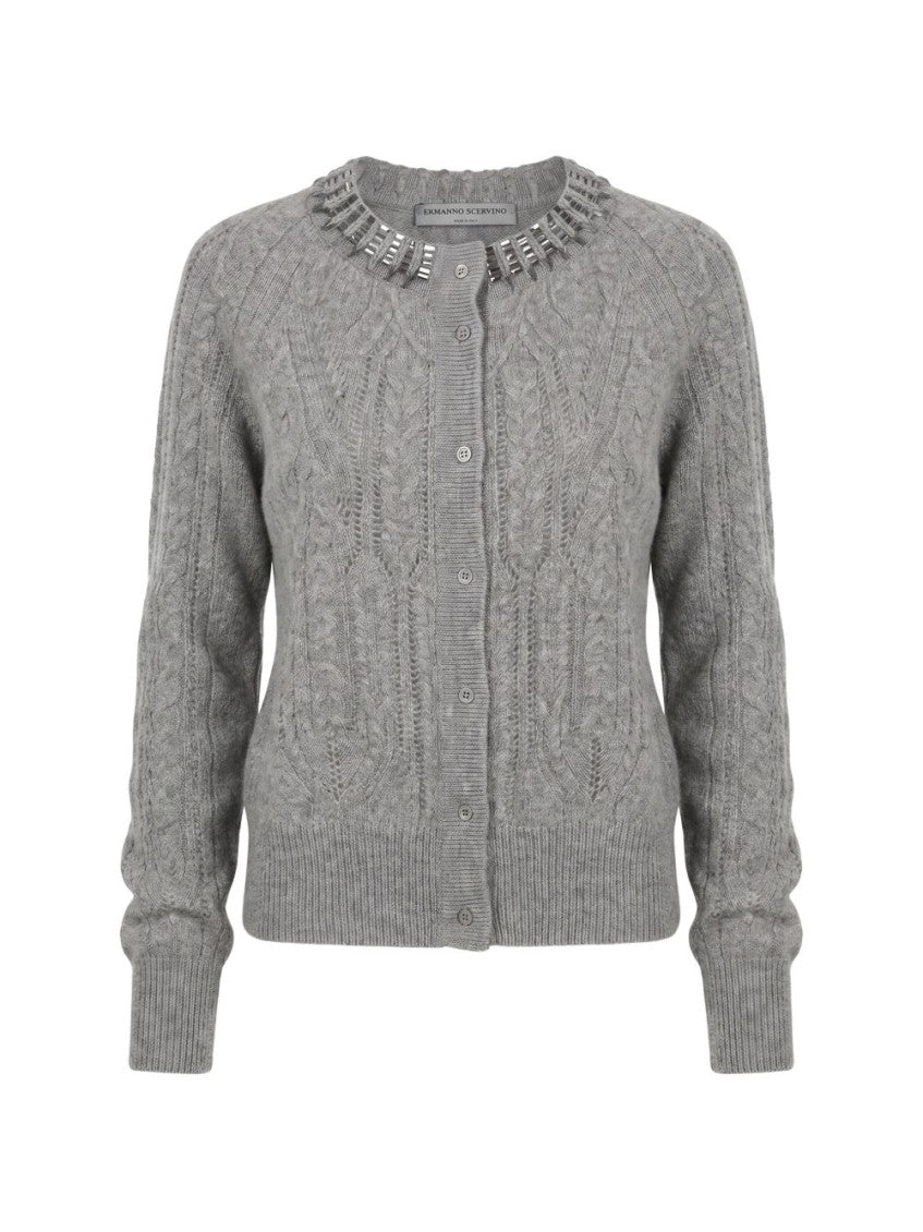 Grey Round Neck Cardigan 1