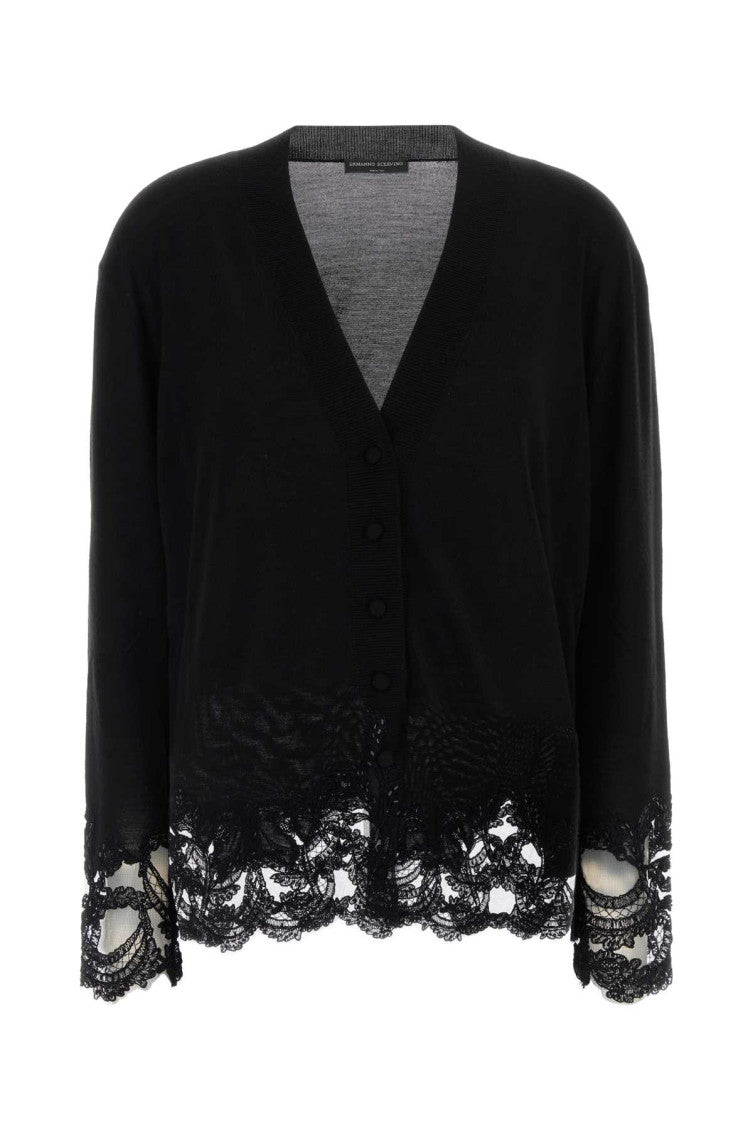 Black V Neck Cardigan 1