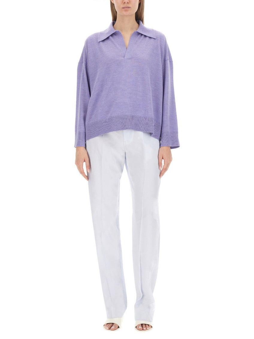 Light Blue Shirt Collar Sweater 3