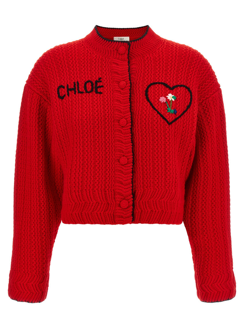 Red Embroidered Cardigan 1