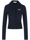 Navy Blue  Shirt Collar Cardigan 1