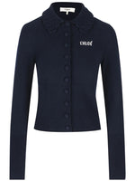 Navy Blue  Shirt Collar Cardigan 1