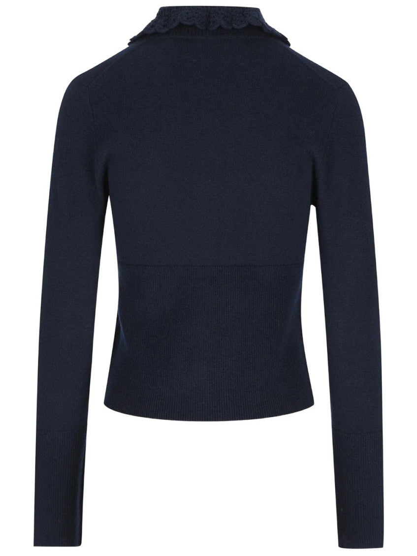 Navy Blue  Shirt Collar Cardigan 2