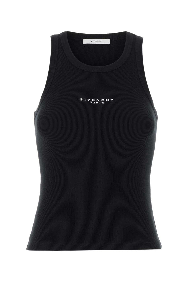 Black Round Neck Ribbed Tank Top 1