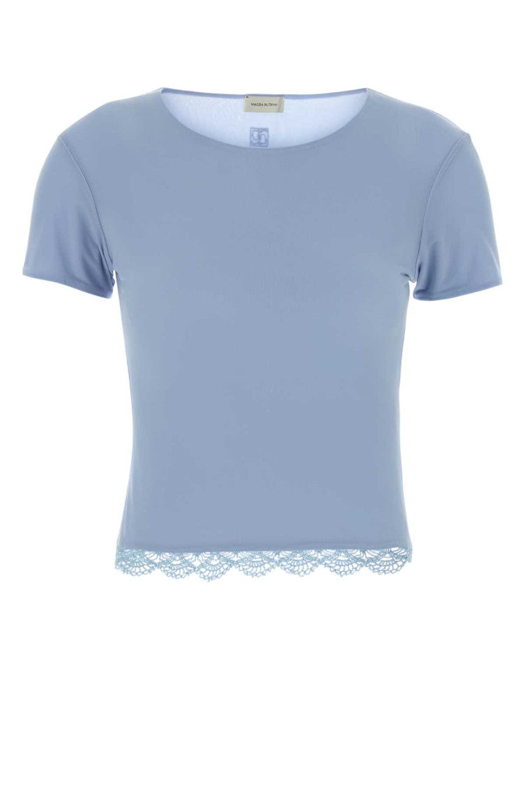 Light Blue Round Neck Lace Top 1