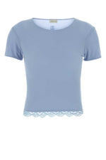 Light Blue Round Neck Lace Top 1