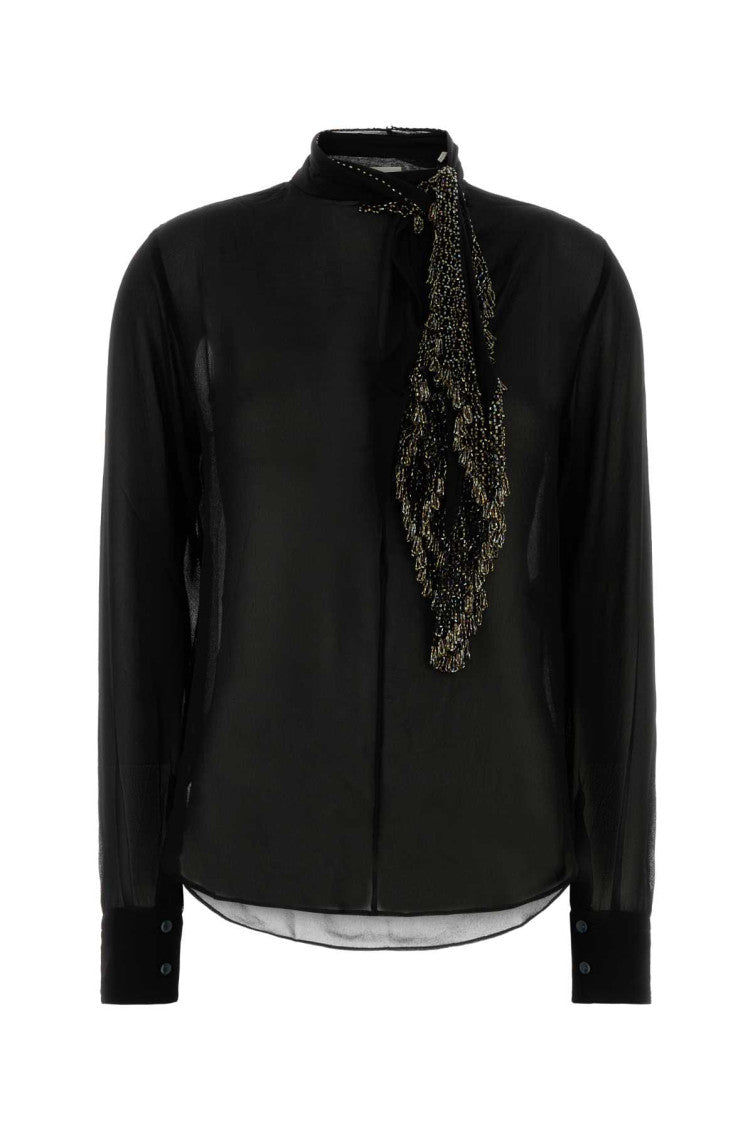 Black Tie Fastening Long Sleeves Top 1