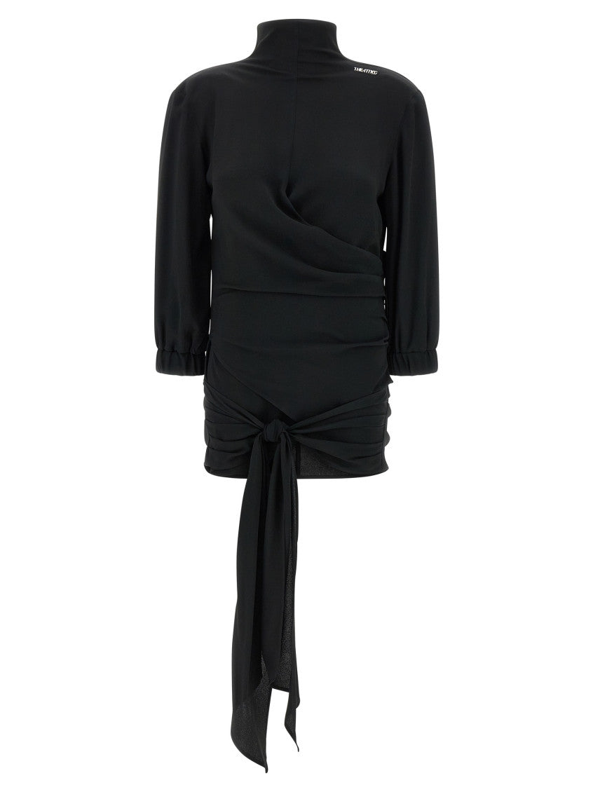 Black Turtle Neck Draped Tie Top 1