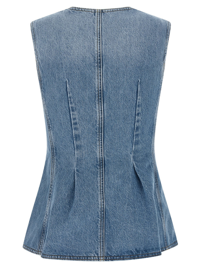 Light Blue Crew Neck Flared Denim Top 2