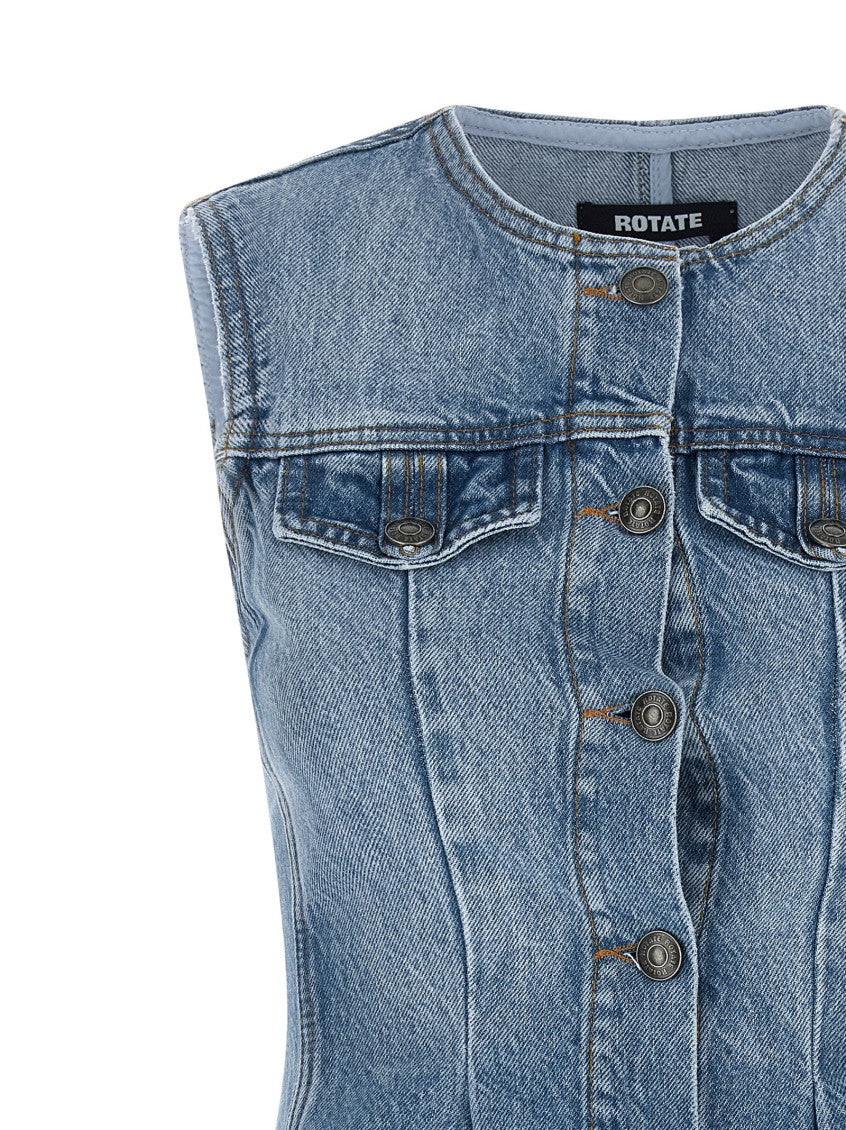 Light Blue Crew Neck Flared Denim Top 3