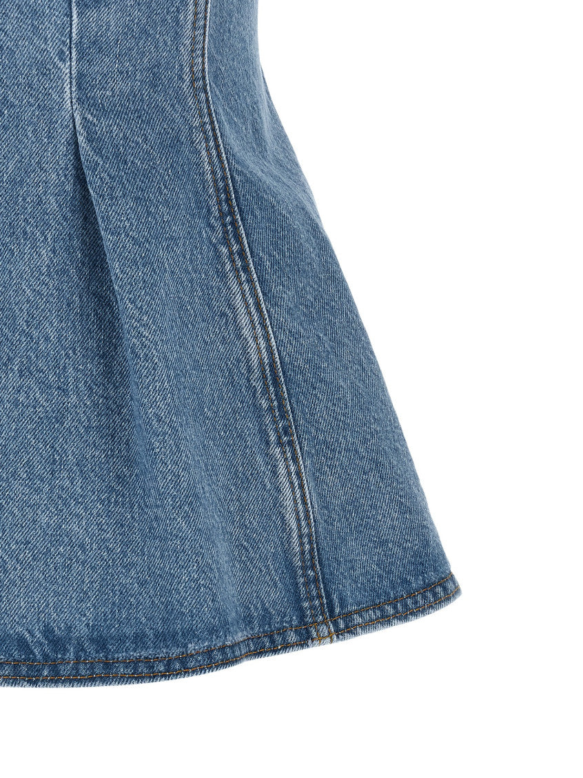 Light Blue Crew Neck Flared Denim Top 4