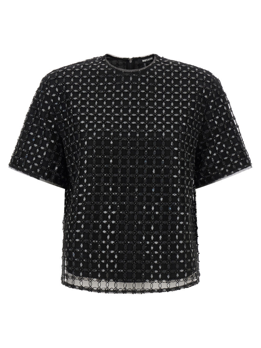 Black Crew Neck Sequin Top 1