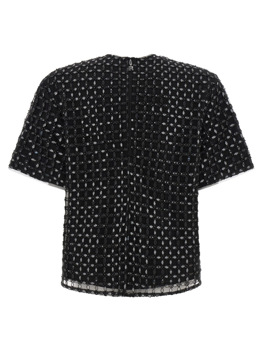 Black Crew Neck Sequin Top 2