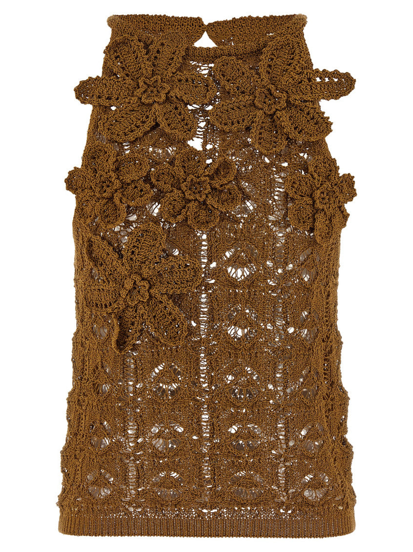 Brown Floral Crochet Top 1