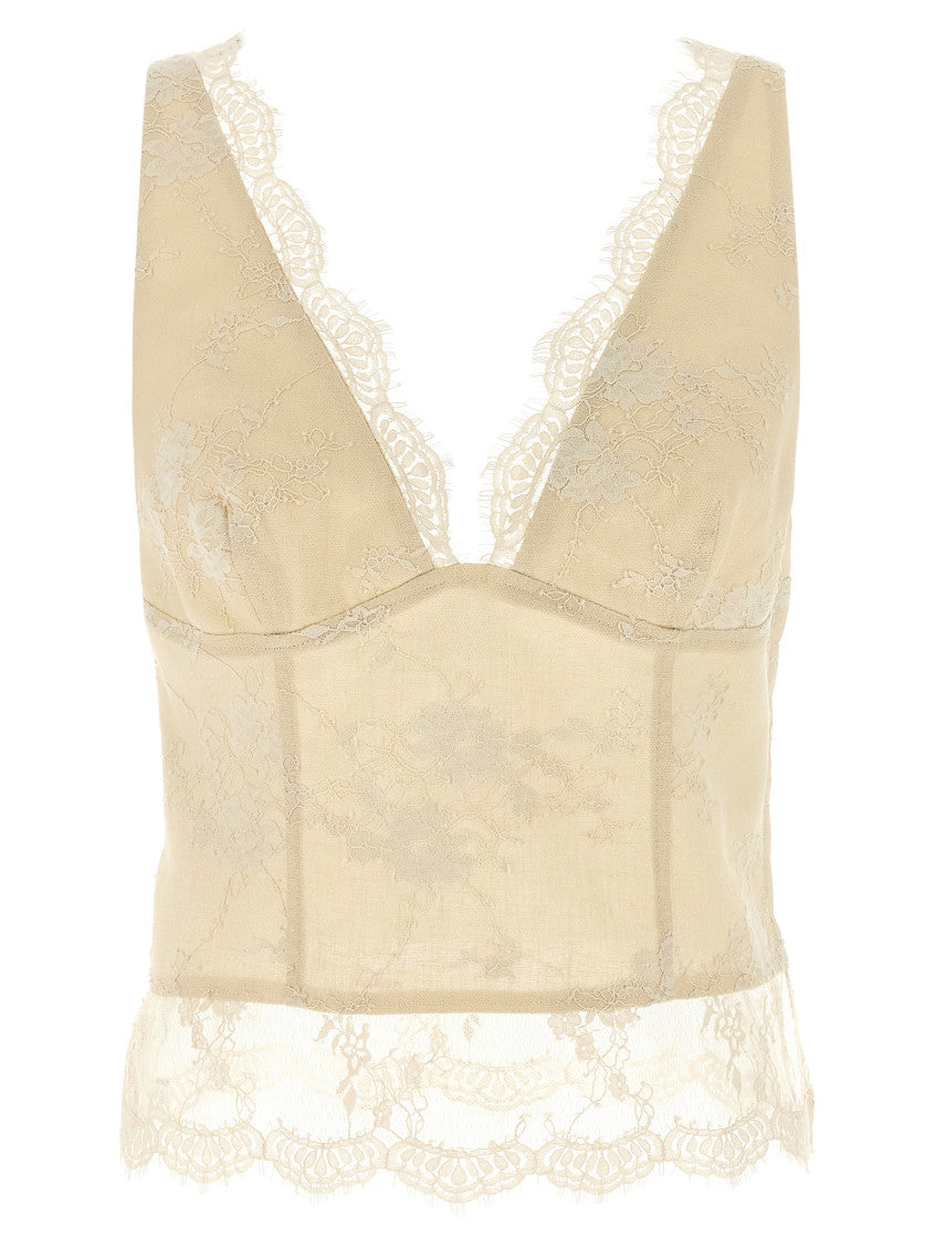 Beige V-Neck Lace Top 1